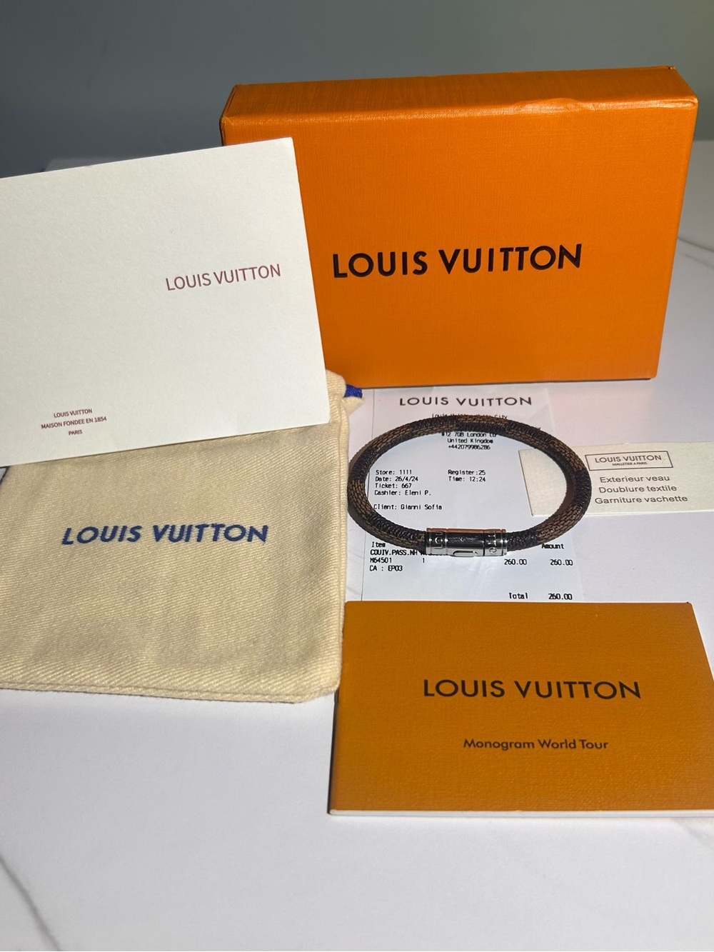Louis Vuitton Brown Monogram Canvas Bracelet with Silver Clasp